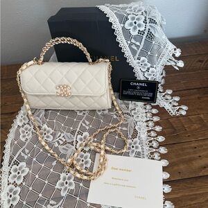 Chanel Cream Quilted Clutch with Gold Chain